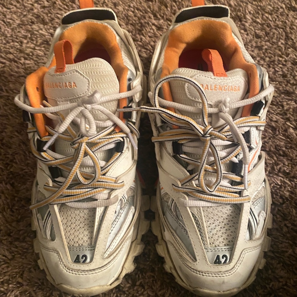 Balenciaga Cream and Orange Athletic Shoes